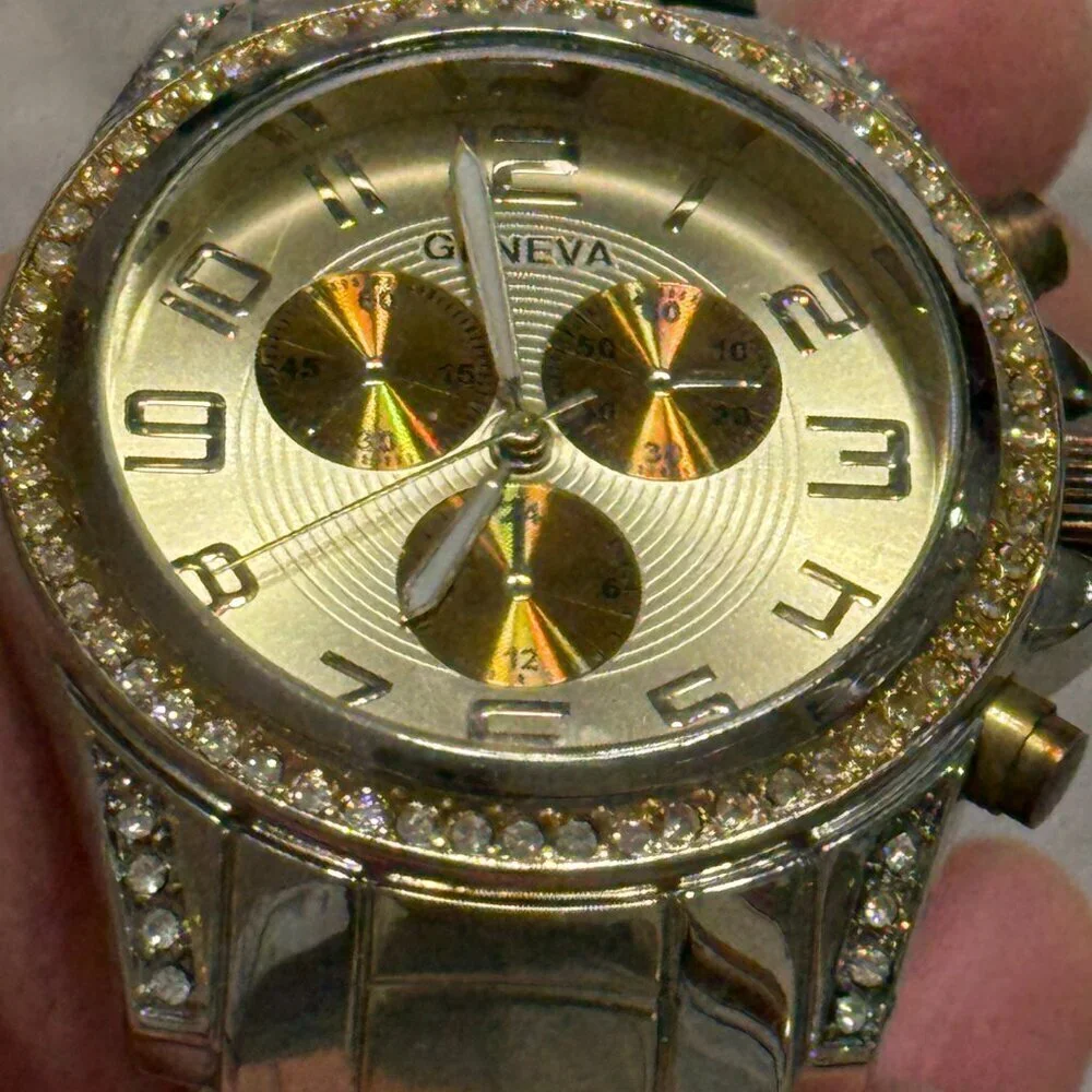 Geneva Two-Tone Rhinestone Watch Gold Silver Bracelet